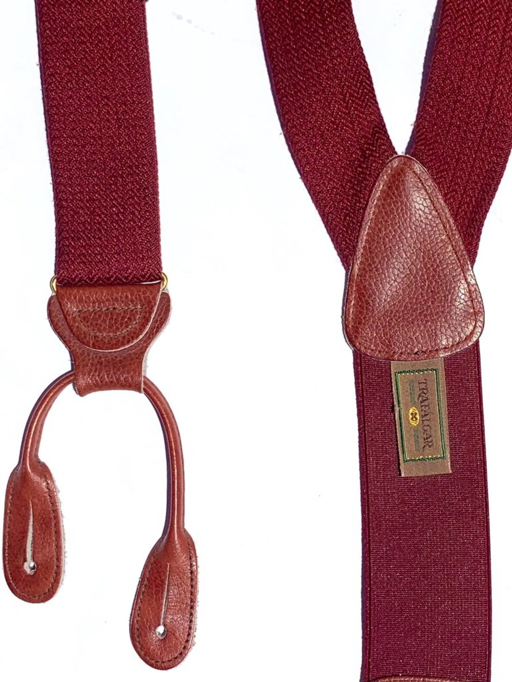 Trafalgar Men’s Textured Red Suspenders Braces w/leather attachments